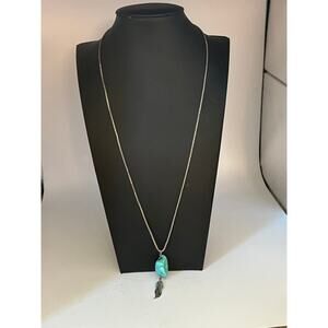 Sterling silver turquoise nugget feather pendant chain necklace